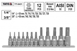 Gola ořechy Torx 1/4&quot; 3/8&quot; vrtané sada 12 kusů T8-T55   Yato YT0431 