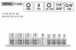 Gola ořechy Torx vnitřní 1/4&quot; 3/8&quot; sada 9 kusů E5 - E16  YATO YT0520 