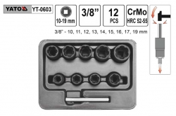 Gola ořechy speciální 3/8&quot; na demontáž poškozených šroubů sada 10 kusů 10-19mm  YATO YT0603 