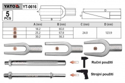 Přípravek na kulové čepy řízení sada 5 dílů YATO  YT0616 