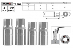 Gola ořechy speciální 1/2&quot; na vytáčení svorníků sada 4 kusy 6-12mm  YATO YT0620 