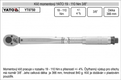 Klíč momentový 19-110Nm 3/8&quot; Yato YT0750 