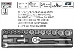 Gola sada  YATO  18 dílů 1/2&quot;  YT1264 