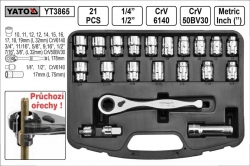 Gola sada kombinovaná 1/4&quot; a 1/2&quot;   YATO   21 dílů s průchozími ořechy  YT3865 