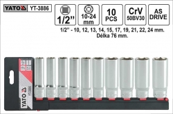 Gola ořechy šestihranné prodloužené 1/2&quot; sada 10 kusů 10-24mm na blisrtru  YATO YT3886 