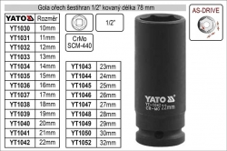 Gola ořech - hlavice šestihran 1/2" kovaný prodloužený 10mm YATO YT1030 