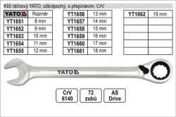 Ráčnový klíč Yato očkoplochý s přepínáním 11mm YATO YT1654 