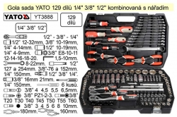 Gola sada 129 dílů 1/4" 3/8" 1/2" kombinovaná s nářadím YATO YT3888 