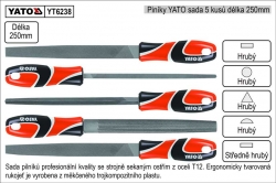 Pilníky YATO délka 250mm sada 5 kusů 