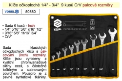 Klíče očkoploché sada 1/4" - 3/4" 9 kusů CrV palcové rozměry VOREL 