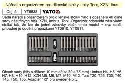 Sada nářadí s organizérem YT5538 nástrčné bity XZN, Imbus, Torx 