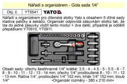 Sada nářadí s organizérem YT5541 gola sada 1/4" 25 dílů 