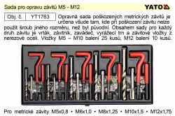 Sada pro opravu závitů M5 - M12 Yato YT-1763 