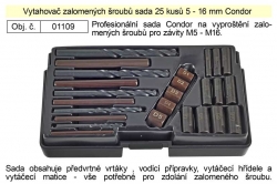 Vytahovač zalomených šroubů sada 25 kusů 5 - 16 mm Condor-Triumf 