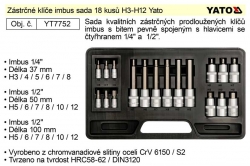Nástrčné hlavice imbus sada 18 kusů H3-H12 Yato YT7752 