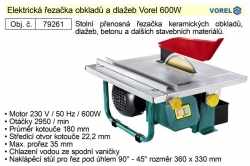 Stolní elektrická řezačka obkladů a dlažeb Vorel 600 W 