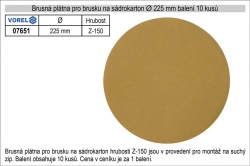 Brusná plátna pro brusku na sádrokarton průměr 225mm hrubost P-150, balení 10 kusů 