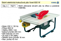 Stolní přenosná elektrická kotoučová pila Vorel 600 W 