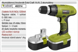 Akumulátorový šroubovák Extol Craft 14,4V 2x aku 1200mA 