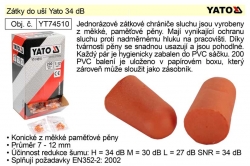 Zátky do uší Yato 34 dB  Box 200ks 