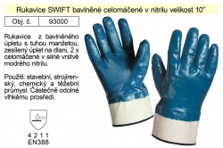 Pracovní rukavice celolomáčené v nitrilu Swift bavlněné vel. 10" 