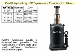 Zvedák hydraulický YATO panenka s 2 stupňovým pístem, 12 tun zdvih 230 - 593 mm 