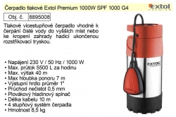 Čerpadlo tlakové Extol Premium 1000W SPF 1000 G4 