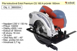 Pila kotoučová Extol Premium CS 160 A průměr 160mm 1300W 