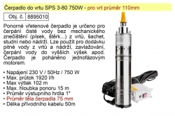 Čerpadlo do vrtu SPS 3-80 750W pro vrt průměr 110mm, průměr čerpadla 75mm 