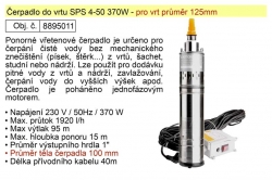 Čerpadlo do vrtu SPS 4-50 370W pro vrt průměr 125mm, průměr čerpadla 100mm 