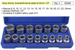 Gola ořechy dvanáctihranné sada 8-24mm 1/2" 